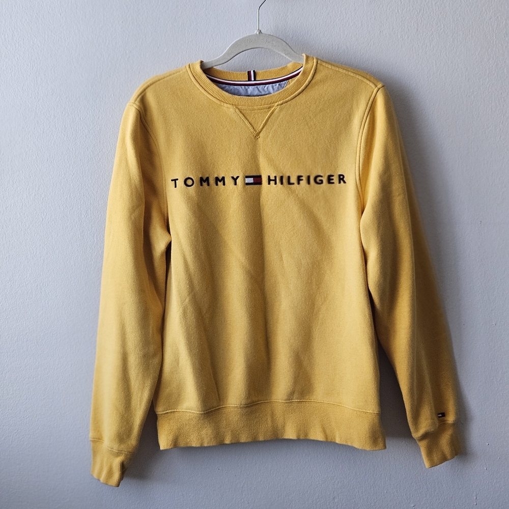 TOMMY HILFIGER Men's Crew Neck Sweater/Sweatshirt Yellow XS Small Logo